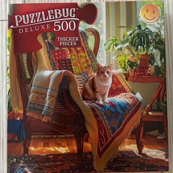 3/$10 500 Piece Puzzle "COZY QUILT CHAIR" with Cat - Picture 1 of 2